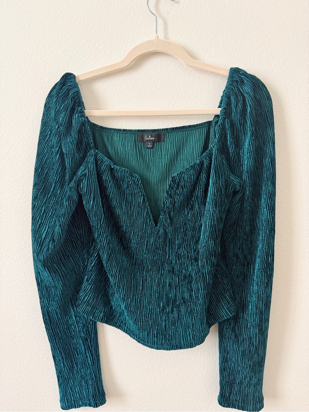 Lulu's Emerald Teal Textured V-Neck Long Sleeve Top